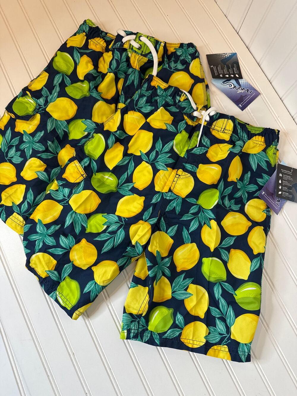 NWT Kanu LOT Of 2 Boys Swim Shorts - Lemons Quick Dry UPF 50+ BUNDLE Youth 14-16